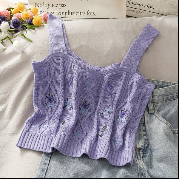 knitted crop floral women tank embroidery cropped vest summer vintage purple top, White
knitted crop floral women tank embroidery cropped vest summer vintage purple top, White