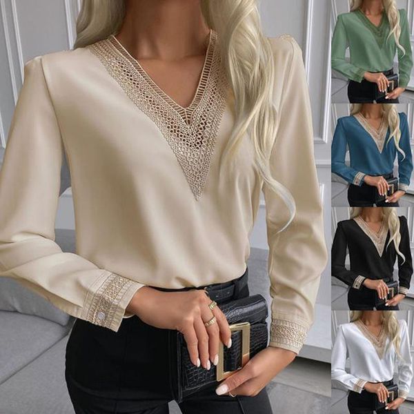 women's blouses & shirts autumn women elegant v-neck chic lace design blouse fashion chiffon embroidered sihrts casual solid long sleev, White
women's blouses & shirts autumn women elegant v-neck chic lace design blouse fashion chiffon embroidered sihrts casual solid long sleev, White