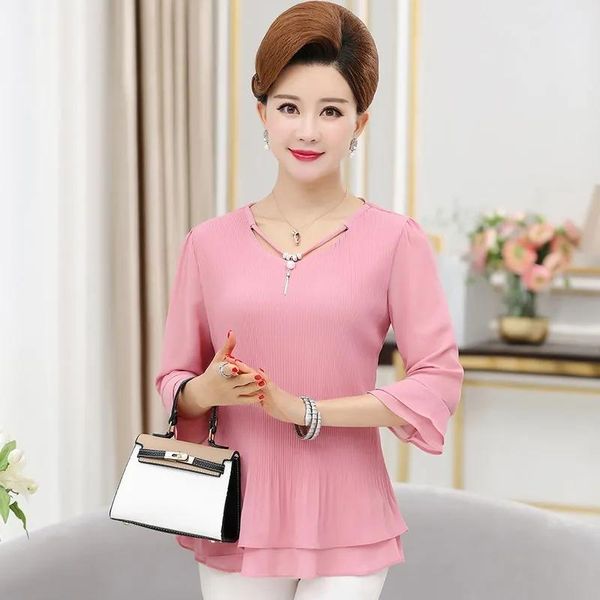 summer mother ruffle 7 minutes of sleeve chiffon blouse elegant v-neck casual for loose plus size t shirt women women's t-shirt, White
summer mother ruffle 7 minutes of sleeve chiffon blouse elegant v-neck casual for loose plus size t shirt women women's t-shirt, White