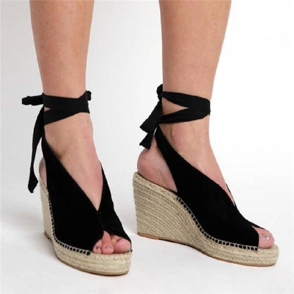 summer women wedges lace up sandals gladiator high heels open toe espadrille ladies shoes ankle strap platform rome, Black
summer women wedges lace up sandals gladiator high heels open toe espadrille ladies shoes ankle strap platform rome, Black