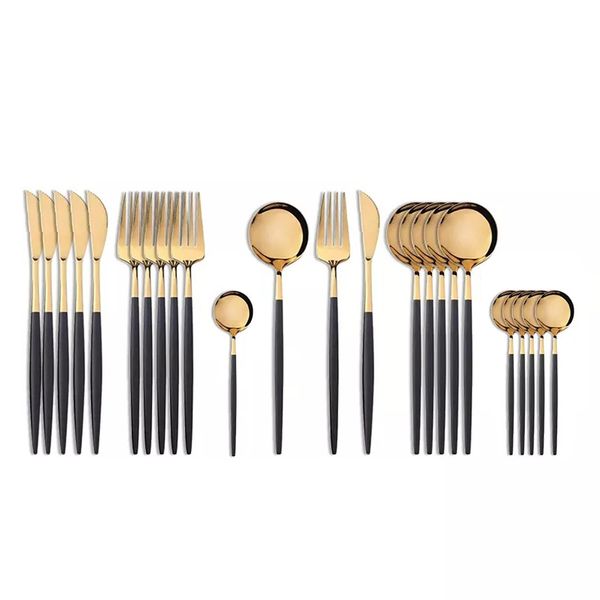 24pcs 18/10 stainless steel dinnerware set black gold cutlery spoon fork knife western cutleri silverware tableware set plies
24pcs 18/10 stainless steel dinnerware set black gold cutlery spoon fork knife western cutleri silverware tableware set plies