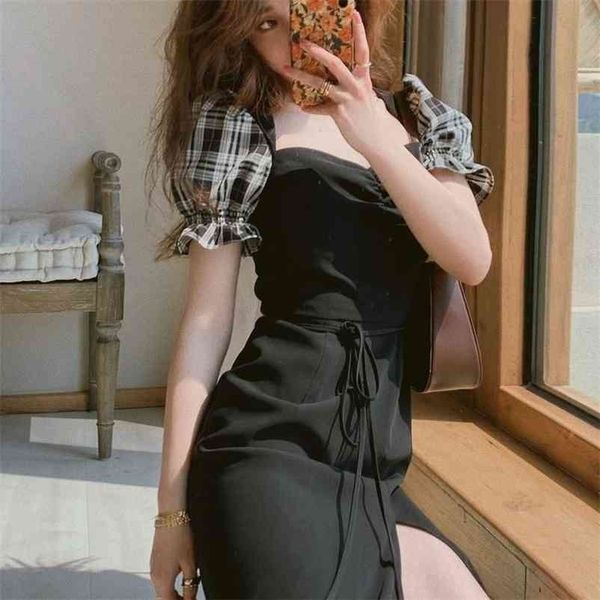elegant split dress women puff sleeve patchwork plaid office lady korean japan style french vintage retro 210519, Black;gray
elegant split dress women puff sleeve patchwork plaid office lady korean japan style french vintage retro 210519, Black;gray