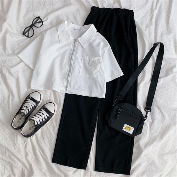 suit all match fashion womens pant student loose summer short shirt wide pants two piece jogger dropshipping punk y2k, Black;white
suit all match fashion womens pant student loose summer short shirt wide pants two piece jogger dropshipping punk y2k, Black;white
