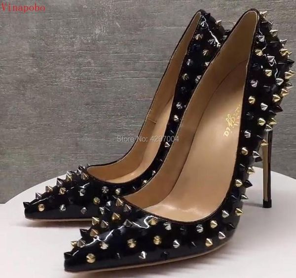 dress shoes fashion women pointed toe black patent leather rivet pumps classical style high heels 10cm 12cm thin heel
dress shoes fashion women pointed toe black patent leather rivet pumps classical style high heels 10cm 12cm thin heel