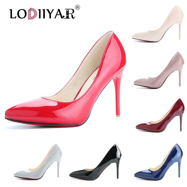 women high heels pointed toe ladies shoes classics pumps patent leather office dress wedding red bottoms, Black
women high heels pointed toe ladies shoes classics pumps patent leather office dress wedding red bottoms, Black