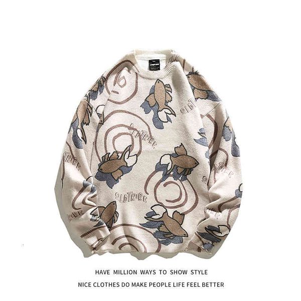 men's sweaters and women's fish pattern sweaters, neutral street clothes, retro casual novelty in autumn winter, White;black
men's sweaters and women's fish pattern sweaters, neutral street clothes, retro casual novelty in autumn winter, White;black