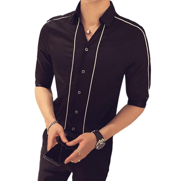 men's summer fashion personalized half short sleeve shirt pure color casual splicing large size blouses shirts, White;black
men's summer fashion personalized half short sleeve shirt pure color casual splicing large size blouses shirts, White;black