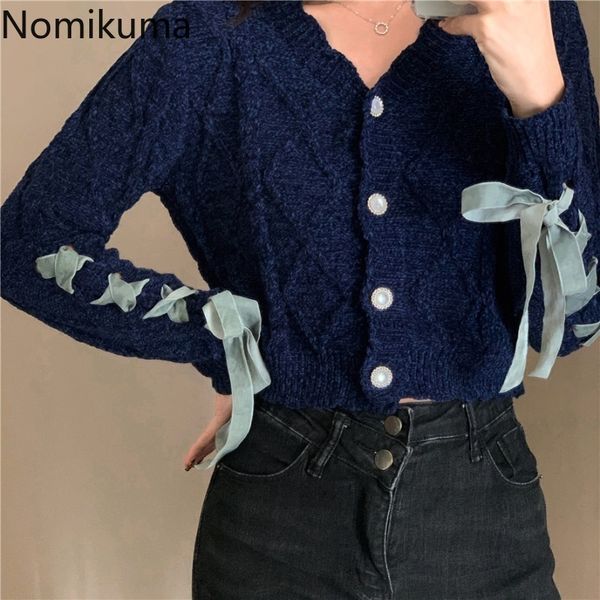 nomikuma korean bow bandage long sleeve knitted coat autumn winter sweater jacket causal v-neck short knitwear cardigan 6d131 210427, White;black
nomikuma korean bow bandage long sleeve knitted coat autumn winter sweater jacket causal v-neck short knitwear cardigan 6d131 210427, White;black