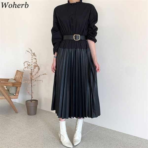 elegant stand collar women solid patchwork belt dress ol style long sleeve pleated mid-length dresses female vestidos 210519, Black;gray
elegant stand collar women solid patchwork belt dress ol style long sleeve pleated mid-length dresses female vestidos 210519, Black;gray