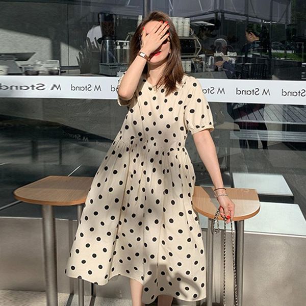 maternity dresses summer pregnant women dress short sleeve o-neck beige with black polka dot a-line fashison chiffon sweet, White
maternity dresses summer pregnant women dress short sleeve o-neck beige with black polka dot a-line fashison chiffon sweet, White