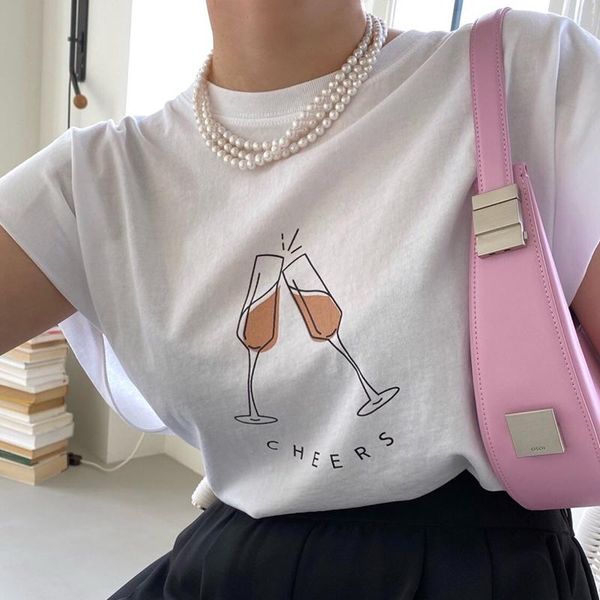 women's t-shirt korea chic summer all-match age reduction round neck pullover loose hand-painted letter printing short-seeved women, White
women's t-shirt korea chic summer all-match age reduction round neck pullover loose hand-painted letter printing short-seeved women, White