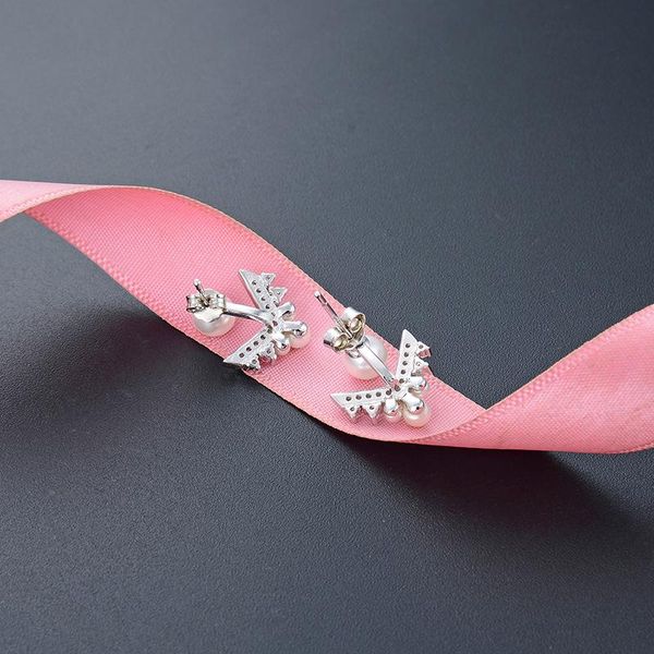 stud s925 sterling silver fashion style pearl earrings zircon personality trend fresh jewelry, Golden;silver