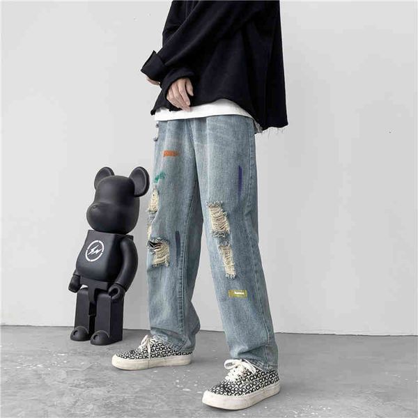 men's jeans houzhou baggy painted denim trousers male pants for men loose summer graffiti ripped korean streetwear hip hop 3fkn, Blue
men's jeans houzhou baggy painted denim trousers male pants for men loose summer graffiti ripped korean streetwear hip hop 3fkn, Blue