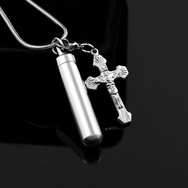 pendant necklaces stainless steel keepsake jewelry engravable blank long tube cremation urn with small jesus cross charm for men, Silver
pendant necklaces stainless steel keepsake jewelry engravable blank long tube cremation urn with small jesus cross charm for men, Silver