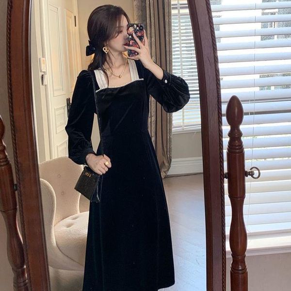 women dresses spring autumn retro lace stitching dress women's velvet vestido de mujer casual, Black;gray
women dresses spring autumn retro lace stitching dress women's velvet vestido de mujer casual, Black;gray
