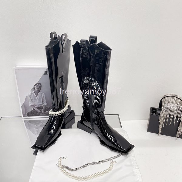 boots summer fashion women's boots high barrel pearl knight comfortable single, Black 
boots summer fashion women's boots high barrel pearl knight comfortable single, Black