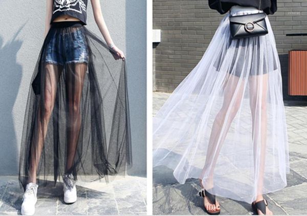 skirts black mesh skirt mid-length female sweet high-waist a-line gauze tutu