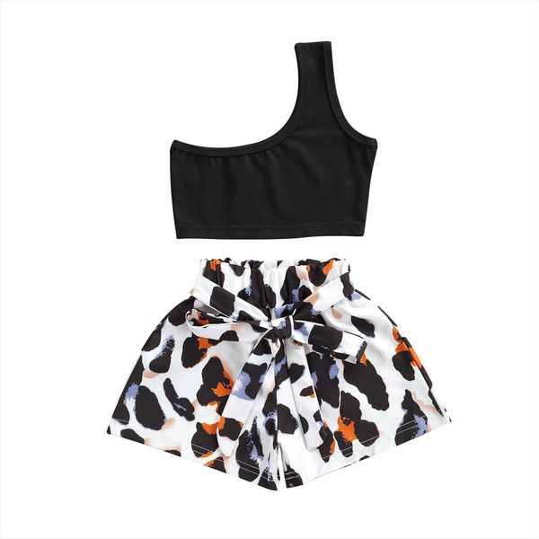 1 7y fashion summer girls clothes sets 2pcs one shoulder solid vest leopard bowknot shorts, White
1 7y fashion summer girls clothes sets 2pcs one shoulder solid vest leopard bowknot shorts, White