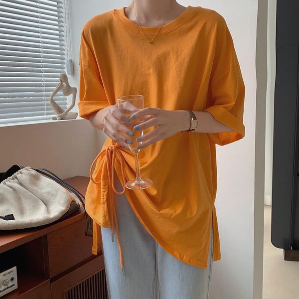 women's t-shirt o-neck tees summer fashion brand drawstring ladies korean causal style loose short sleeve t shirts women clothes solid, White
women's t-shirt o-neck tees summer fashion brand drawstring ladies korean causal style loose short sleeve t shirts women clothes solid, White