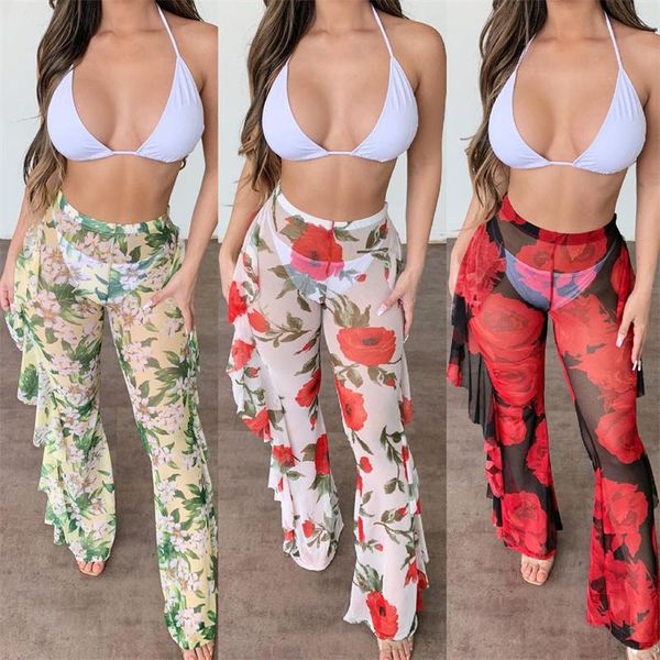 women's swimwear hirigin women floral print see through mesh flared pants bikini cover ups ruffles hollow out beach long trousers 2021, White;black
women's swimwear hirigin women floral print see through mesh flared pants bikini cover ups ruffles hollow out beach long trousers 2021, White;black