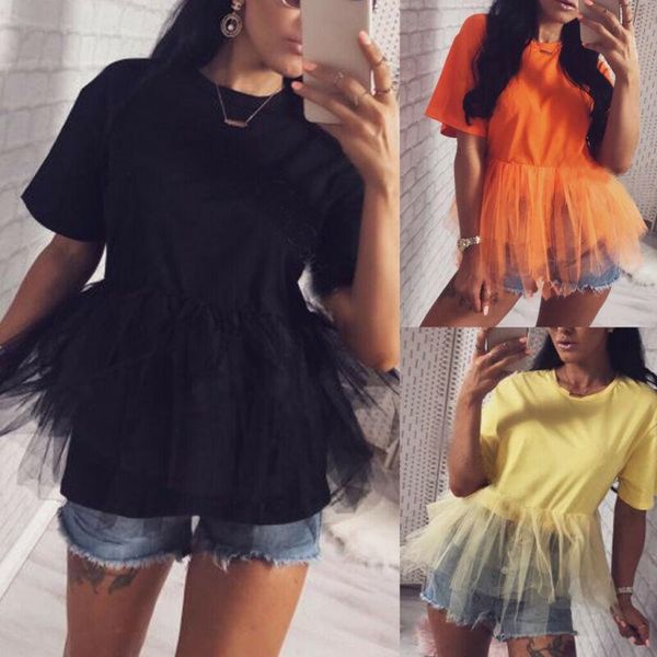 women's t-shirt 2021 fashion women summer solid tulle ruffle short sleeve t shirt ladies loose casual top, White
women's t-shirt 2021 fashion women summer solid tulle ruffle short sleeve t shirt ladies loose casual top, White