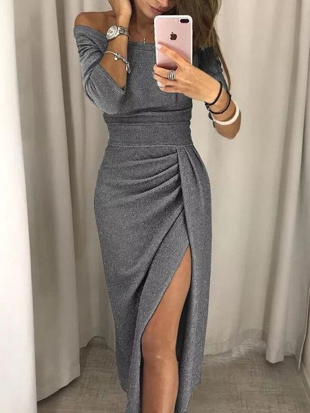 casual dresses 2021 off shoulder neckline autumn woman bandage dress elegant pencil mid-calf split solid body con female lady, Black;gray
casual dresses 2021 off shoulder neckline autumn woman bandage dress elegant pencil mid-calf split solid body con female lady, Black;gray