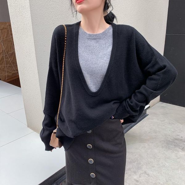 women's sweaters women sweater fall/winter woolen pullover loose inside knit cashmere two-piece u-neck, White;black
women's sweaters women sweater fall/winter woolen pullover loose inside knit cashmere two-piece u-neck, White;black