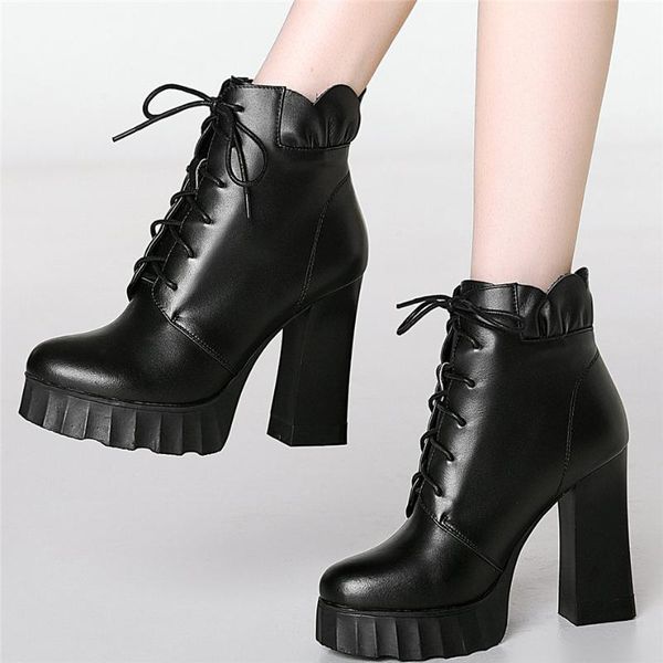 boots winter warm women lace up genuine leather high heel motorcycle female round toe chunky platform pumps shoes, Black
boots winter warm women lace up genuine leather high heel motorcycle female round toe chunky platform pumps shoes, Black