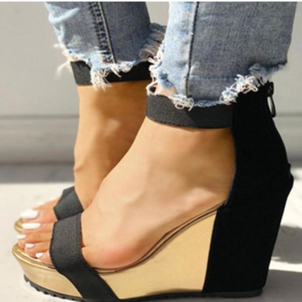 sandals wedge heel fashion women shoes 2021 summer gold suede zip cover platform female footwear plus size 43, Black
sandals wedge heel fashion women shoes 2021 summer gold suede zip cover platform female footwear plus size 43, Black