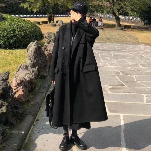 women's wool & blends woman long coat retro versatile windbreaker casual students winter warm woolen oversize mujer jacket outerwear, Black
women's wool & blends woman long coat retro versatile windbreaker casual students winter warm woolen oversize mujer jacket outerwear, Black