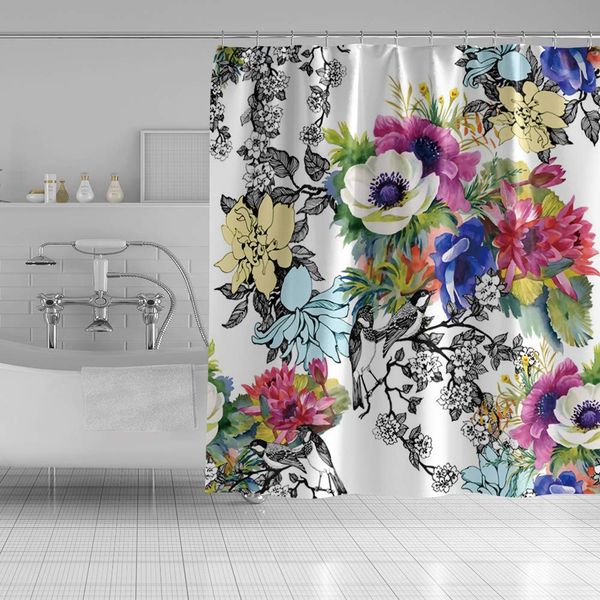 colorful floral shower curtain beautiful flower pattern lotus green leaf black birds watercolor hand-painted bathroom curtain
colorful floral shower curtain beautiful flower pattern lotus green leaf black birds watercolor hand-painted bathroom curtain
