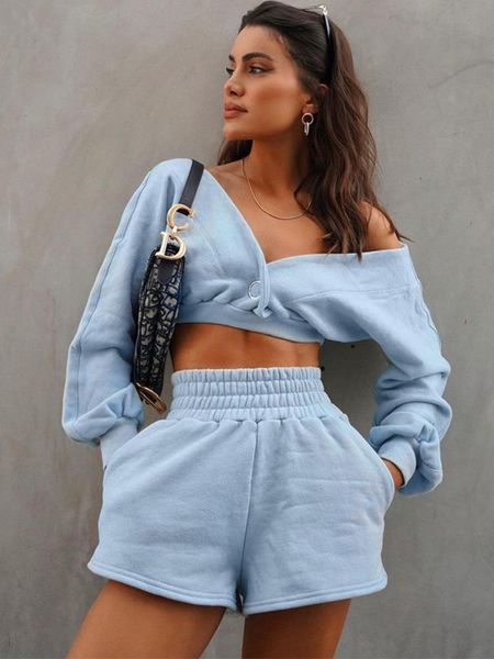 women's tracksuits sruby two piece set women long sleeve v-neck crop + short pants suit 2021 fashion streetwear outfits sportswear tra, Gray
women's tracksuits sruby two piece set women long sleeve v-neck crop + short pants suit 2021 fashion streetwear outfits sportswear tra, Gray