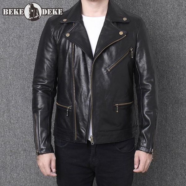 men's leather & faux business casual men sheepskin biker jacket lapel slim fit outerwear spring zipper genuine short coat plus size 5xl, Black
men's leather & faux business casual men sheepskin biker jacket lapel slim fit outerwear spring zipper genuine short coat plus size 5xl, Black