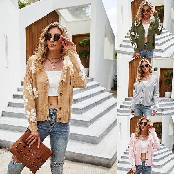 women's knits & tees v-neck long sleeve flower sweaters women cardigan autumn winter loose college style sweater knitted sueters de mu, White
women's knits & tees v-neck long sleeve flower sweaters women cardigan autumn winter loose college style sweater knitted sueters de mu, White