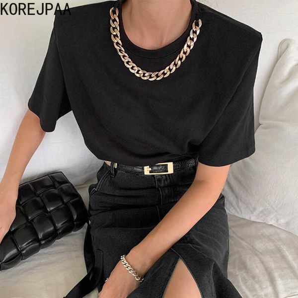 korejpaa women t-shirt summer korean simple temperament round neck metal chain dcoration loose versatile short-sleeved 210526, White
korejpaa women t-shirt summer korean simple temperament round neck metal chain dcoration loose versatile short-sleeved 210526, White