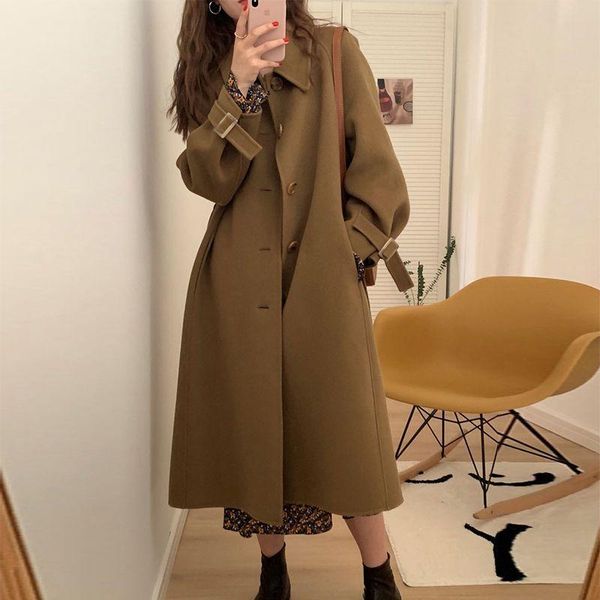 women's wool & blends mid-length woolen coat thick winter 2021 korean fashion preppy style temperament straight buttons clothes trend, Black
women's wool & blends mid-length woolen coat thick winter 2021 korean fashion preppy style temperament straight buttons clothes trend, Black