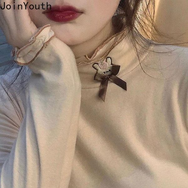 women's sweaters joinyouth autumn winter japanese soft cute bowknot ruffle turtleneck bottoming shirt women student all match warm pull, White;black
women's sweaters joinyouth autumn winter japanese soft cute bowknot ruffle turtleneck bottoming shirt women student all match warm pull, White;black
