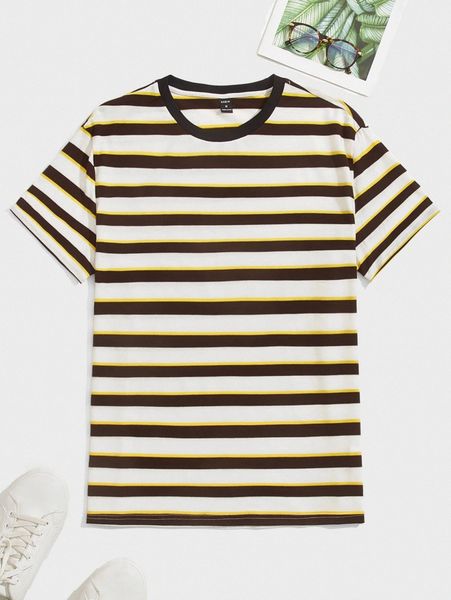 men striped print round neck t-shirt r5q5#, White;black
men striped print round neck t-shirt r5q5#, White;black
