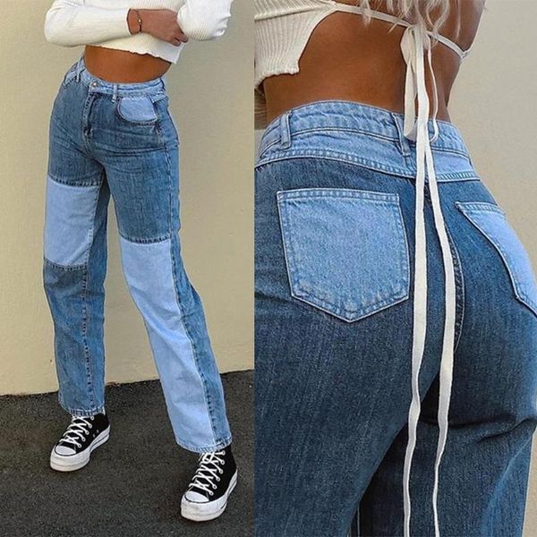 women high waist straight denim pants color block hip hop street loose trousers women's jeans, Blue
women high waist straight denim pants color block hip hop street loose trousers women's jeans, Blue