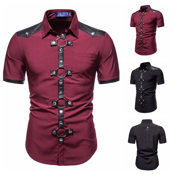 men's casual shirts summer short sleeve shirt with leather button-down design slim party club lapel vintage leisure camisa homme#g3, White;black
men's casual shirts summer short sleeve shirt with leather button-down design slim party club lapel vintage leisure camisa homme#g3, White;black