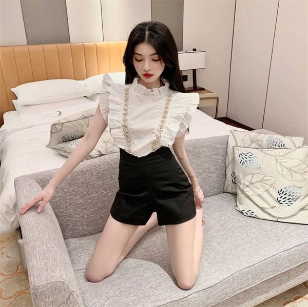 women's blouses & shirts korean sweet office vintage elegant women blouse for 2021 summer beads diamonds ruffled sleeveless lady f, White
women's blouses & shirts korean sweet office vintage elegant women blouse for 2021 summer beads diamonds ruffled sleeveless lady f, White