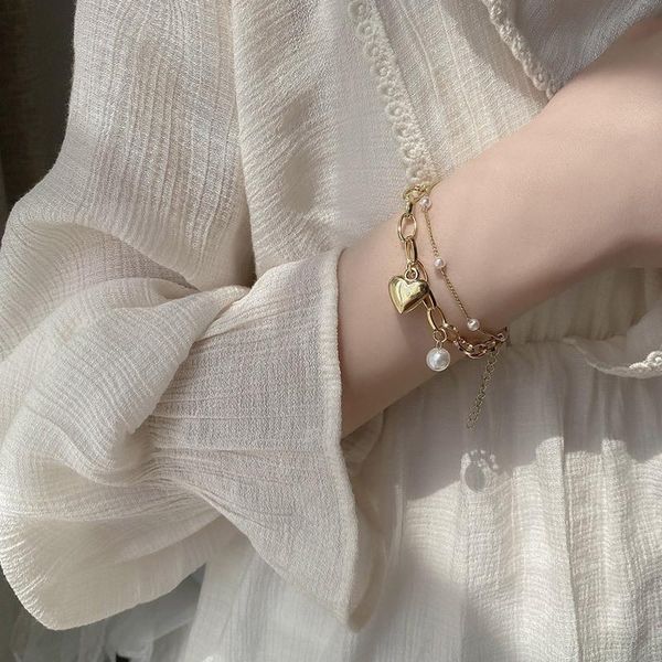 link, chain layered bangles woman artificial pearl bracelets women heart pendant bracelet fashion gold color zinc alloy armband, Black
link, chain layered bangles woman artificial pearl bracelets women heart pendant bracelet fashion gold color zinc alloy armband, Black