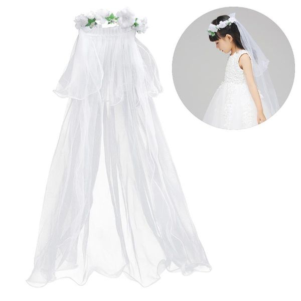 bridal veils wedding flower girl two layers white communion hair wreath for little girls (white), Black 
bridal veils wedding flower girl two layers white communion hair wreath for little girls (white), Black