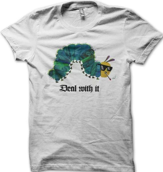 Very Hungry Caterpillar inspired Thug Life Caterpillar white t-shirt 01302, White;black