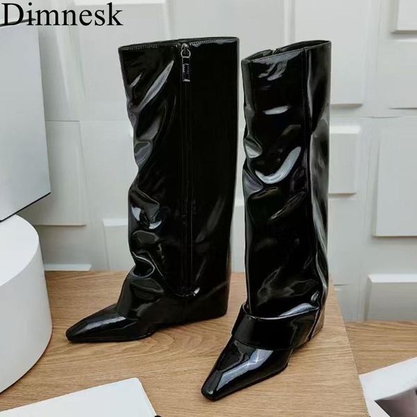 boots 2021 pointed toe wedges heel knee high women shiny leather turned- over edge autumn shoes runway knight long female, Black
boots 2021 pointed toe wedges heel knee high women shiny leather turned- over edge autumn shoes runway knight long female, Black