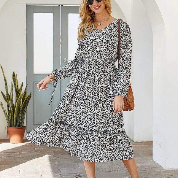 casual dresses 2021 spring women fashion florals printed dress v neck elegant ruffles hem chiffon autumn, Black;gray
casual dresses 2021 spring women fashion florals printed dress v neck elegant ruffles hem chiffon autumn, Black;gray
