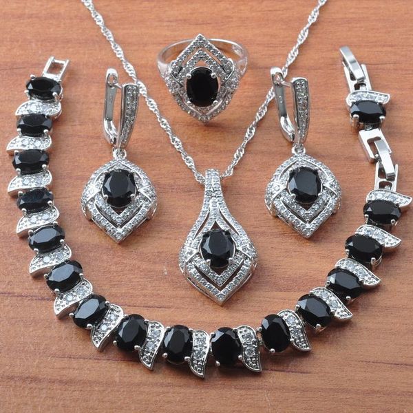 earrings & necklace elegant black zircon jewelry set russian style for women wedding rings bracelet christmas gift js0610, Silver
earrings & necklace elegant black zircon jewelry set russian style for women wedding rings bracelet christmas gift js0610, Silver