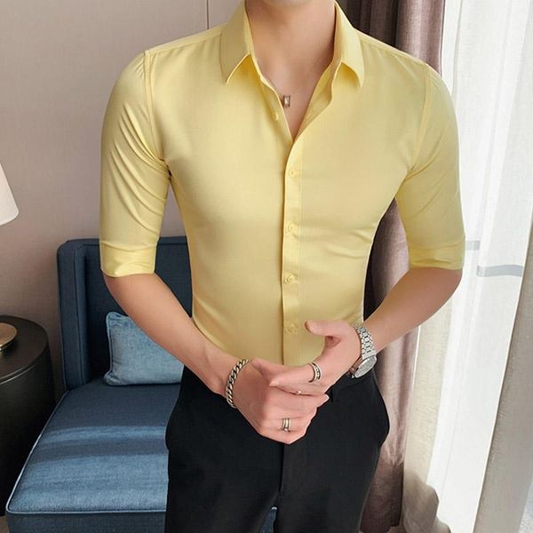 men's casual shirts summer half sleeve mens solid colors slim fit turn-down collar social shirt male clothes small asian size, White;black 
men's casual shirts summer half sleeve mens solid colors slim fit turn-down collar social shirt male clothes small asian size, White;black