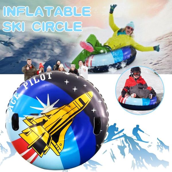 

40# snow toy winter inflatable ski circle with handle durable skiing board children tube thickened floated sled trekking poles