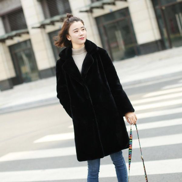 women's fur & faux women mink coat solid female turn down collar winter warm fake lady casual jackets casaco de inverno feminino, Black
women's fur & faux women mink coat solid female turn down collar winter warm fake lady casual jackets casaco de inverno feminino, Black